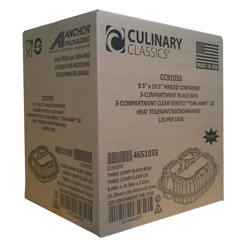 Take-Out Container Hinged 10.5X9.5 IN 3 Compartment Clear Microwave Safe Anti-Fog 120/Case
