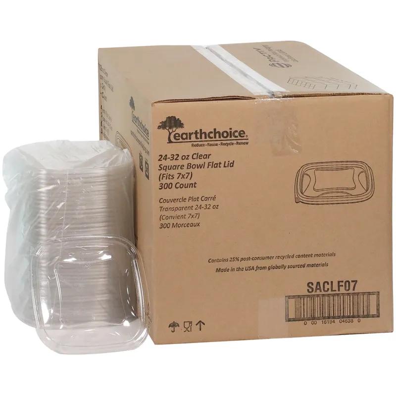 Lid Flat 7.375X7.375X0.26 IN RPET Clear Square For 24-32 OZ Bowl 300/Case