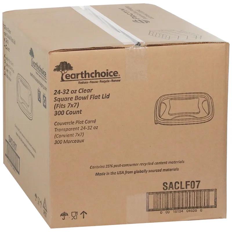 Lid Flat 7.375X7.375X0.26 IN RPET Clear Square For 24-32 OZ Bowl 300/Case