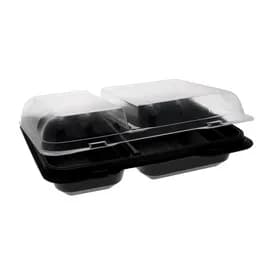 Take-Out Container Hinged With Dome Lid 10.75X8X3.25 IN 2 Compartment OPS Black Clear Rectangle 125/Case
