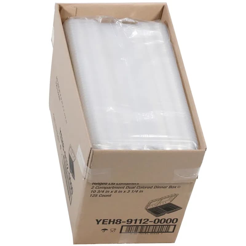 Take-Out Container Hinged With Dome Lid 10.75X8X3.25 IN 2 Compartment OPS Black Clear Rectangle 125/Case