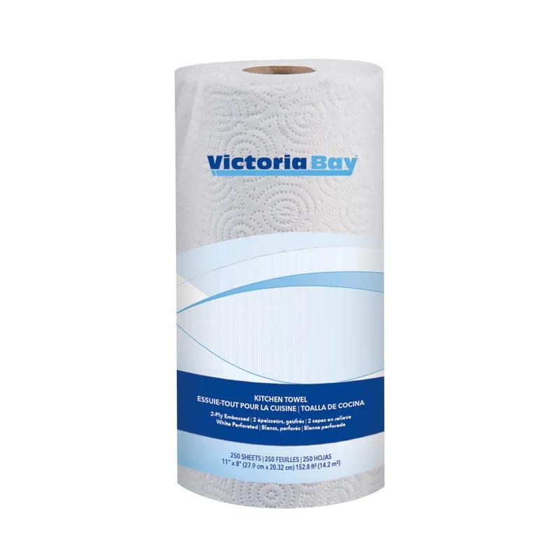 Victoria Bay Household & Kitchen Roll Paper Towel 11X8 IN White 2PLY 250 Sheets/Roll 12 Rolls/Case