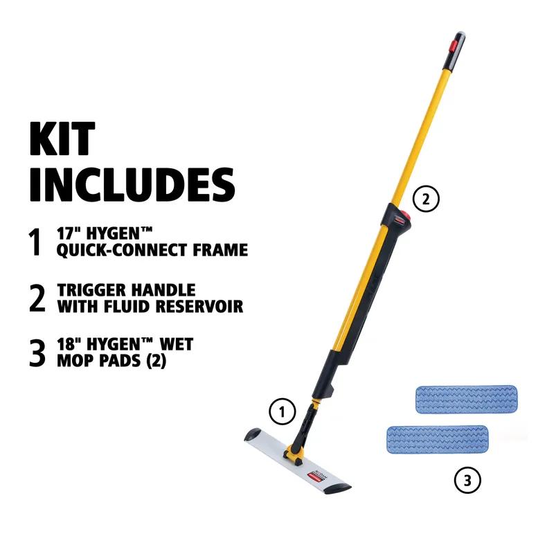 Hygen™ PULSE™ Bucketless Wet Mop Kit Includes: (1) Handle With Fluid Reservoir, 17 IN Frame, (2) 18 IN Damp Mops 1/Each