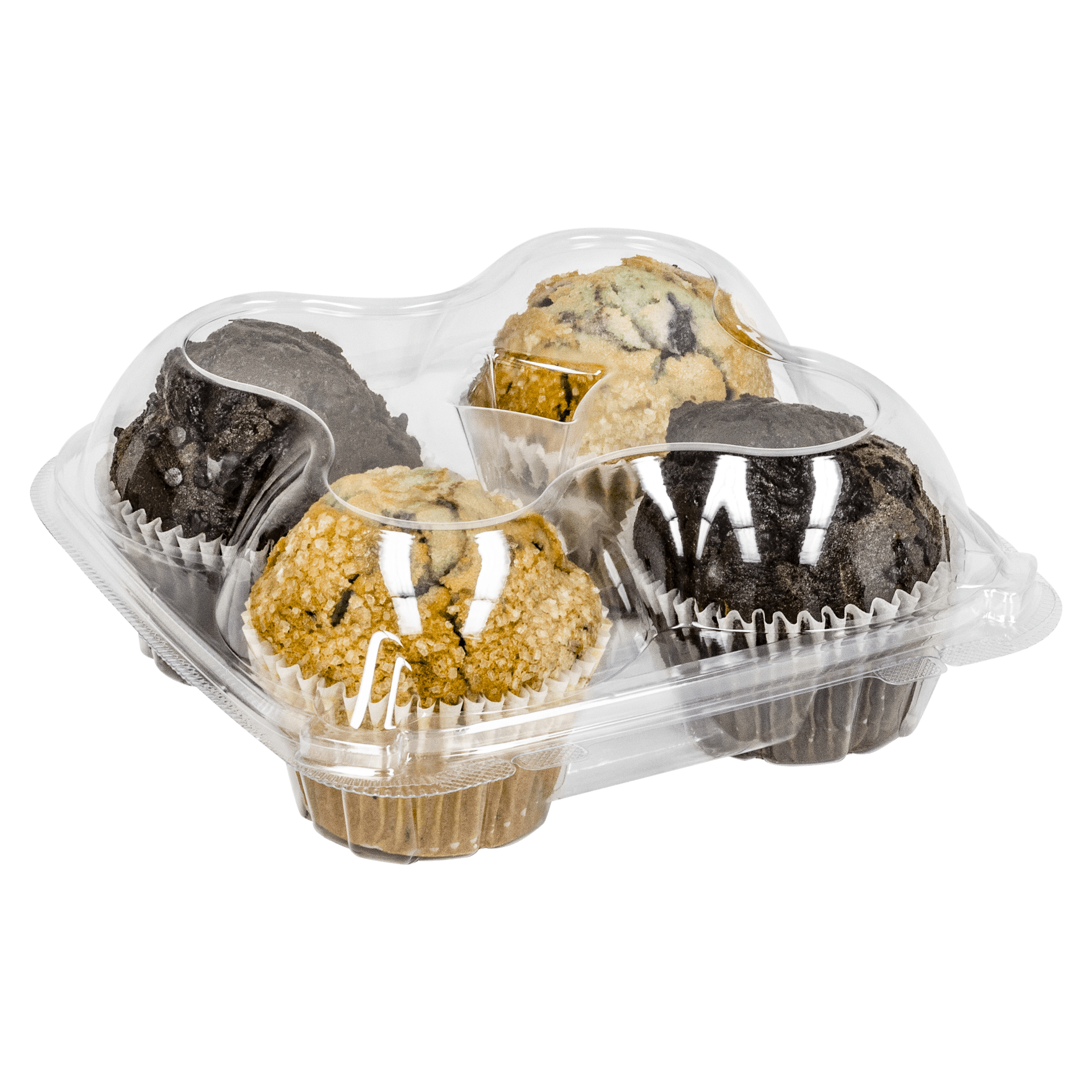 Muffin Hinged Container With Dome Lid 4 CT 8.25X8X3.3 IN PET Clear 200/Case