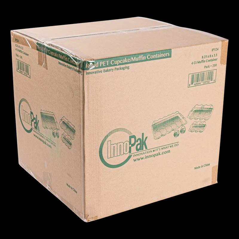 Muffin Hinged Container With Dome Lid 4 CT 8.25X8X3.3 IN PET Clear 200/Case