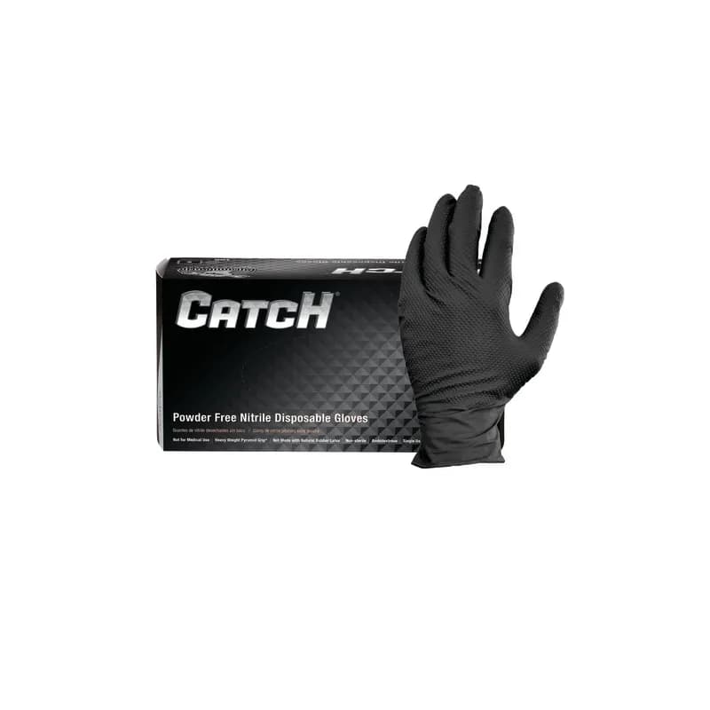 Safety Zone® Gloves Large (LG) Black 9MIL Nitrile Powder-Free Pyramid Grip® Beaded Cuff 100 Count/Box 10 Box/Case