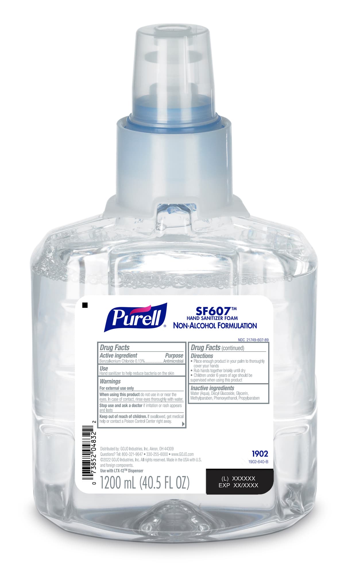 Purell® Hand Sanitizer Foam 1200 mL 5.11X3.69X8.95 IN Fragrance Free Alcohol Free SF607 For LTX-12 2/Case