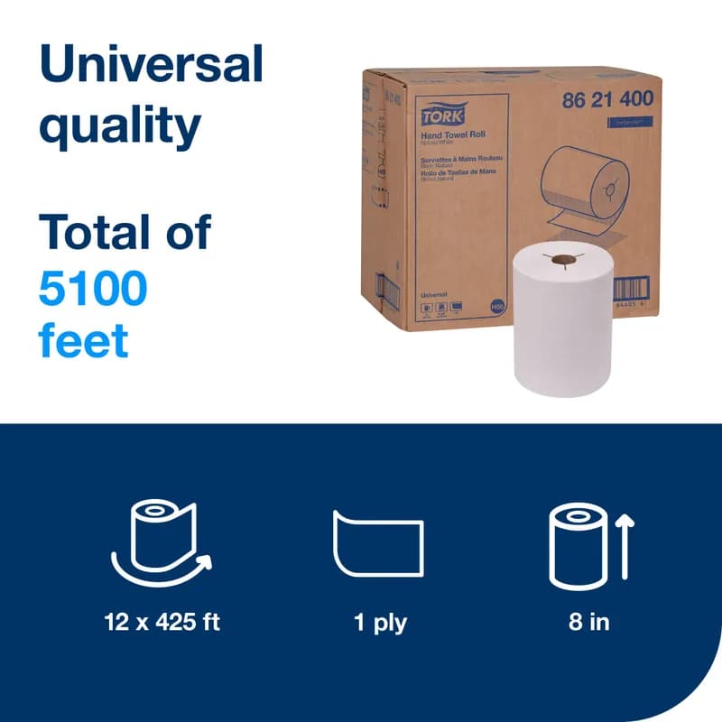 Tork Roll Paper Towel H86 8IN X425FT White Embossed Controlled Refill 1 Count/Pack 12 Packs/Case 12 Count/Case