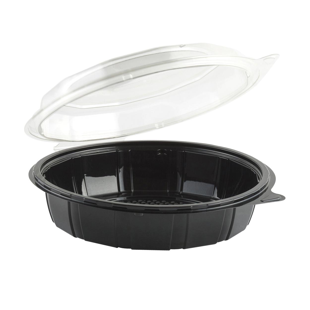 Cold Take-Out Container Hinged With Dome Lid 9X9 IN RPET Black Clear Deep 100/Case