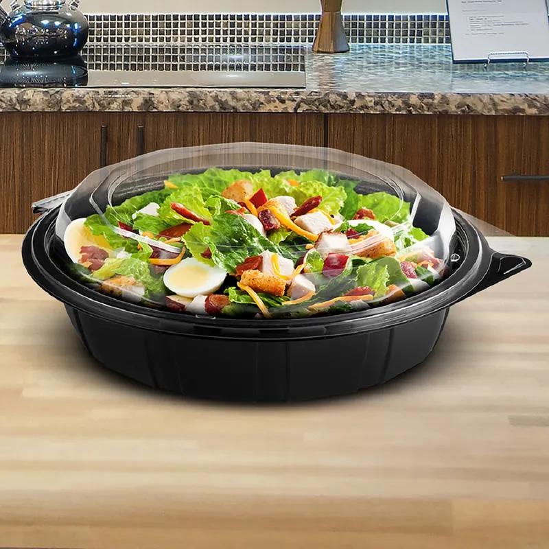 Cold Take-Out Container Hinged With Dome Lid 9X9 IN RPET Black Clear Deep 100/Case