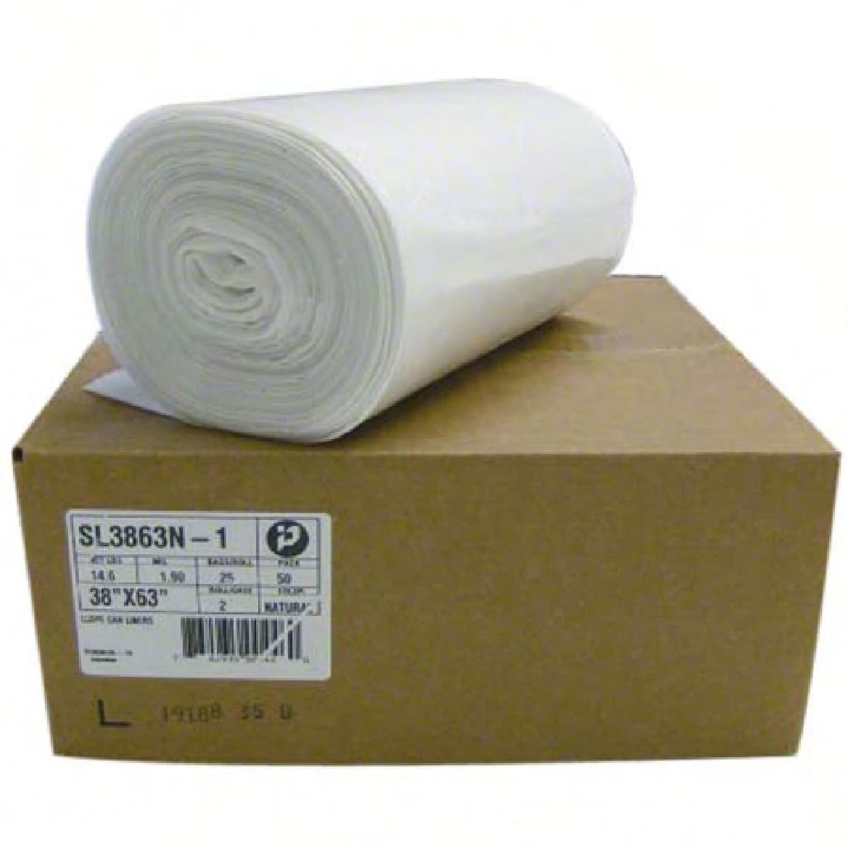 Liner 63X38 IN Natural LLDPE 1.9MIL Roll Coreless Star Seal 25 Count/Roll 2 Rolls/Case 72 Rolls/Pallet