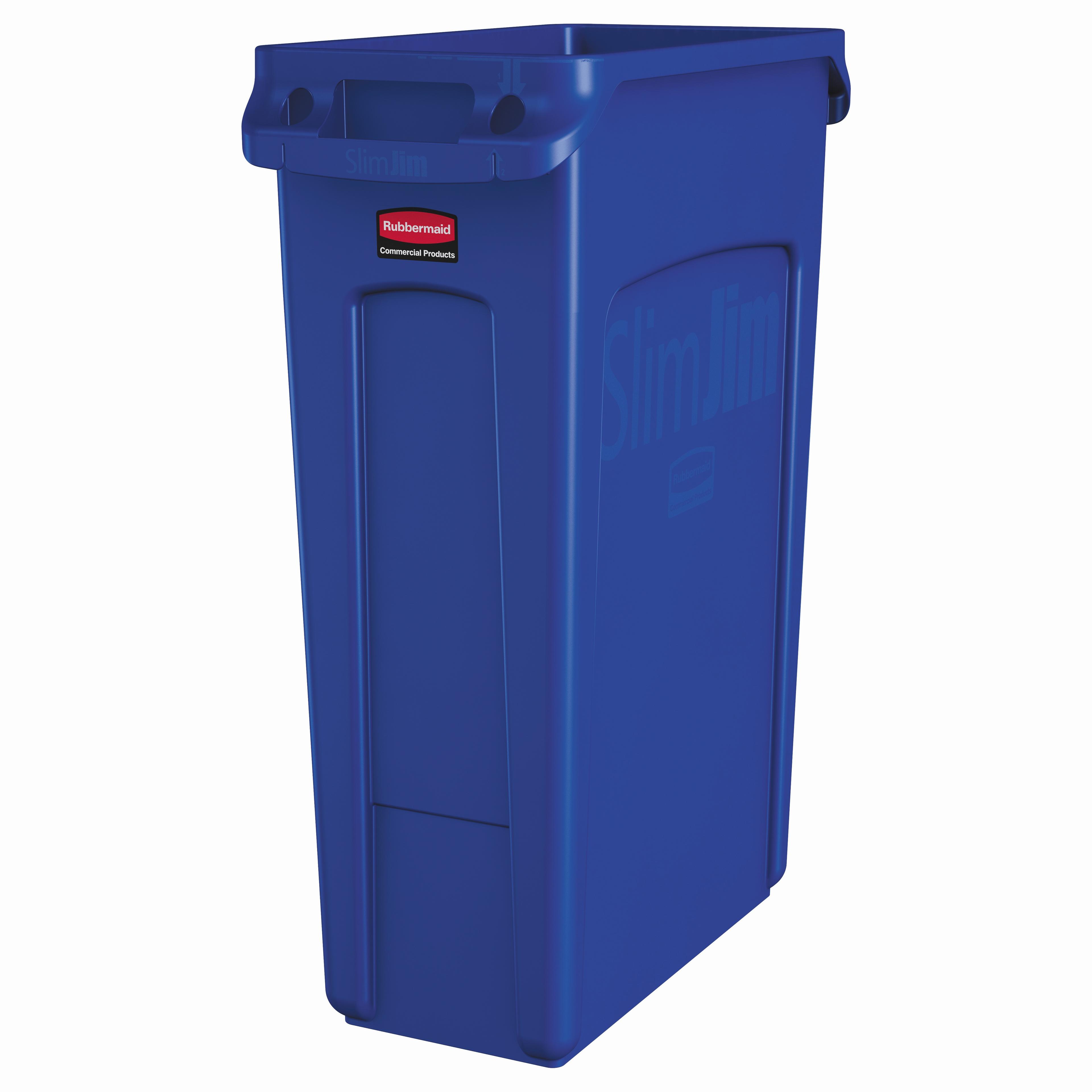 Slim Jim® 1-Stream Trash Can 22X11X30 IN 23 GAL Blue Resin Vented With Logo 1/Each