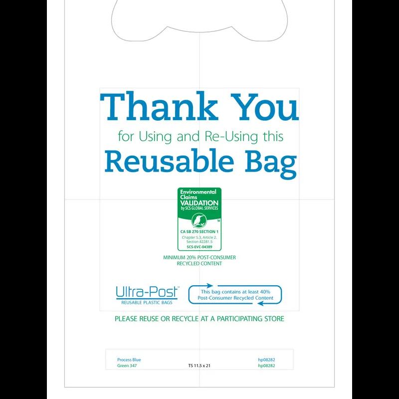 Bag 1/6 Post-Consumer Resin (PCR) 2.25MIL Thank You Reuseable T-Shirt 500/Case