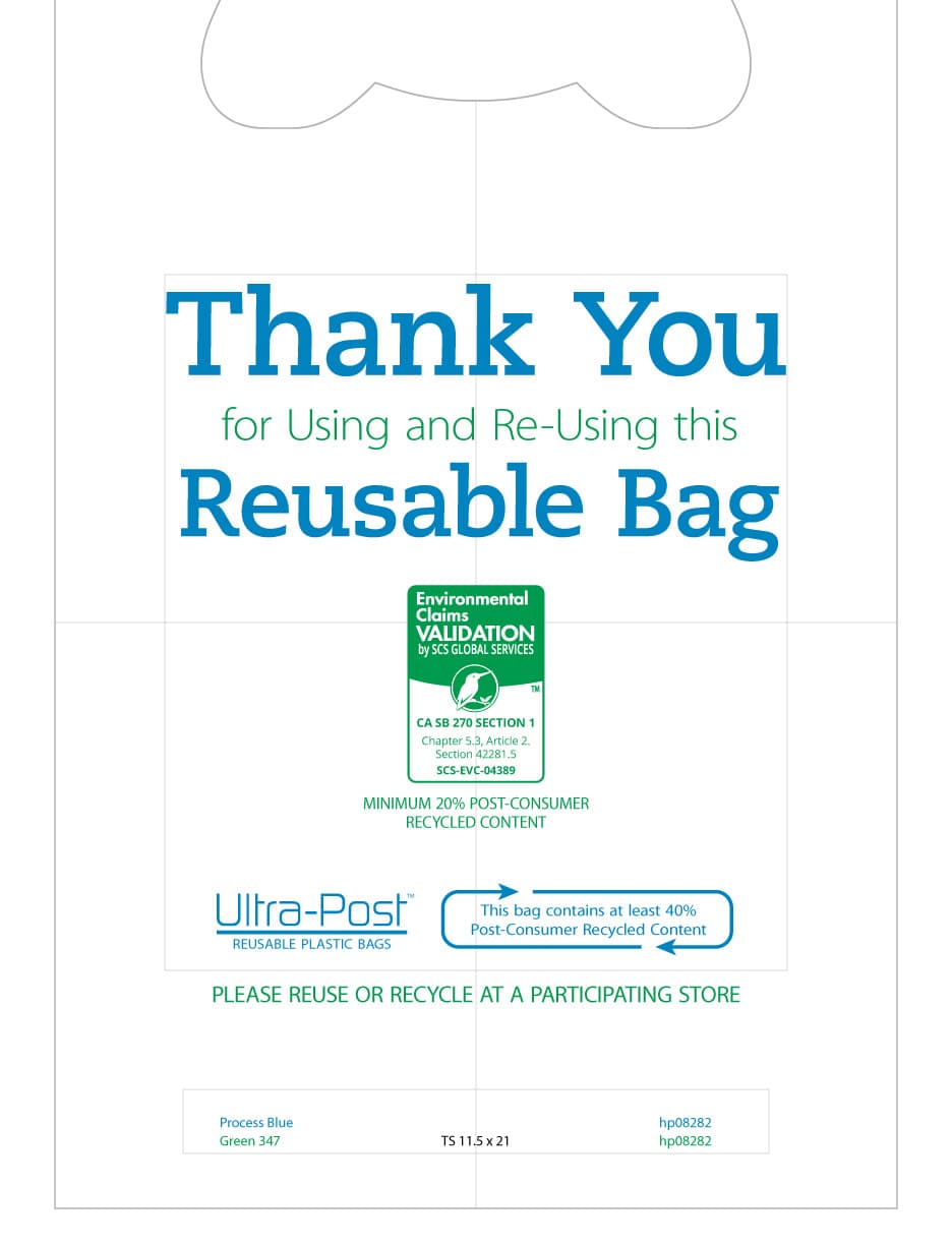 Bag 1/6 Post-Consumer Resin (PCR) 2.25MIL Thank You Reuseable T-Shirt 500/Case