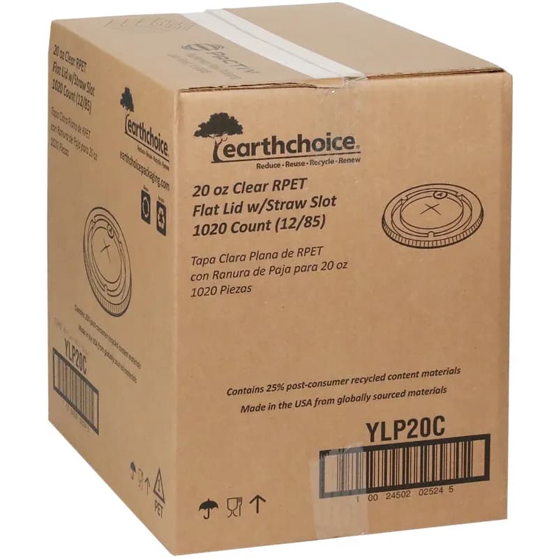 EarthChoice® Lid Flat 3.8X0.3 IN RPET Clear For 12-14 OZ Cold A Size Cup With Hole 1020/Case