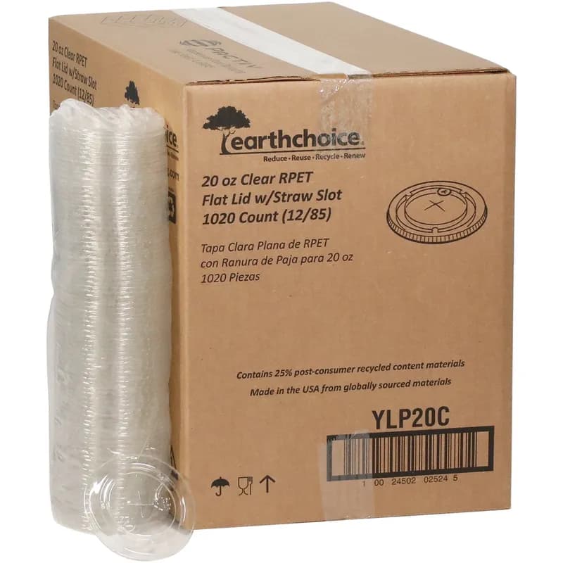 EarthChoice® Lid Flat 3.8X0.3 IN RPET Clear For 12-14 OZ Cold A Size Cup With Hole 1020/Case