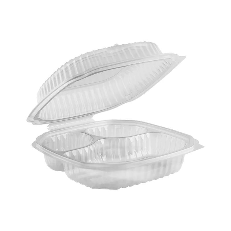 Culinary Lites Take-Out Container Hinged 9X9X3 IN 3 Compartment PP Clear Microwave Safe Anti-Fog 120/Case