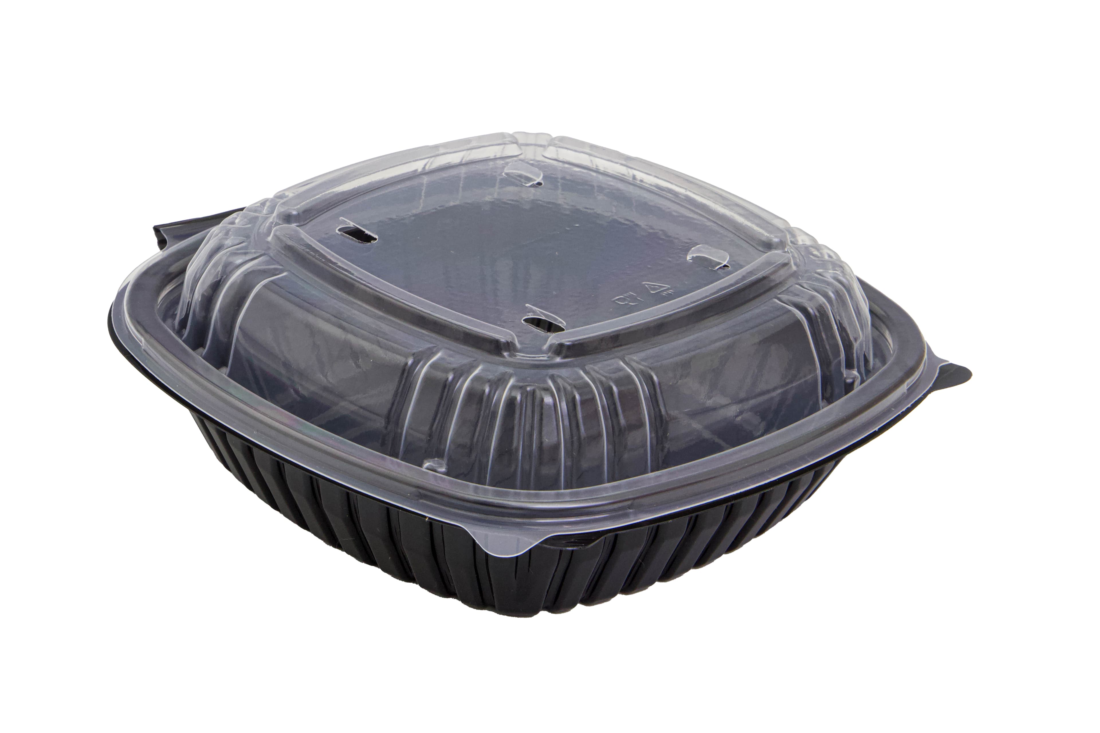 Take-Out Container Hinged 10X10 IN Black Clear 2 Color Square 180/Case