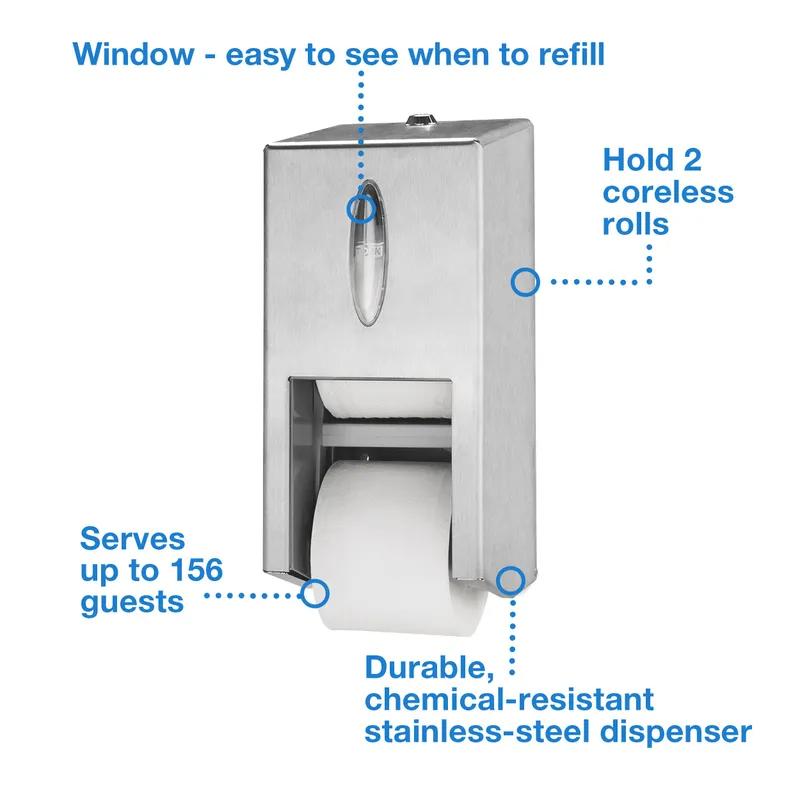 Tork T7 Toilet Paper Dispenser 5.63X5.866X12.795 IN Metal Stainless 2-Roll Coreless Vertical 1/Each