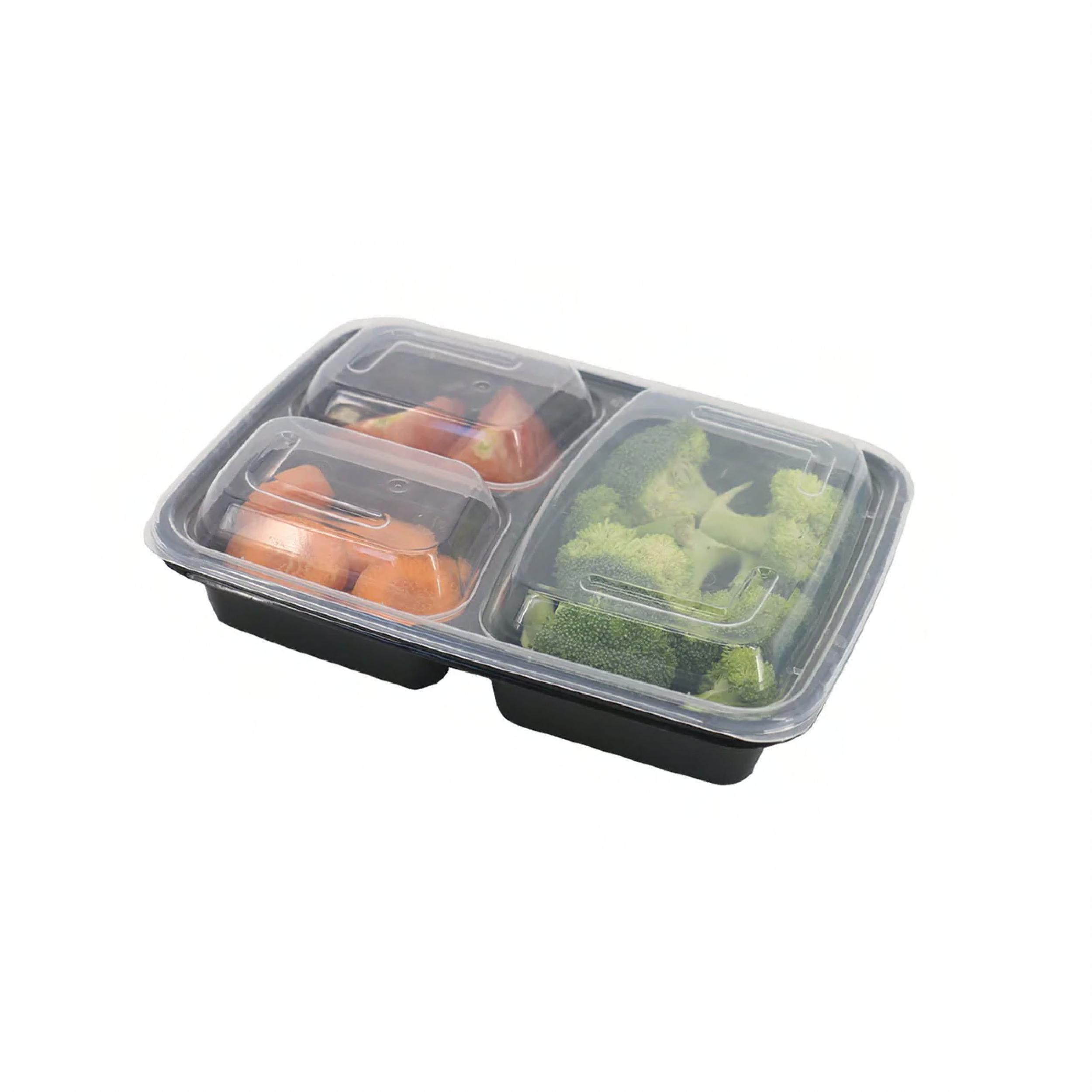 Deli Container Base & Lid Combo 33 OZ 3 Compartment PP Black Rectangle 150/Case