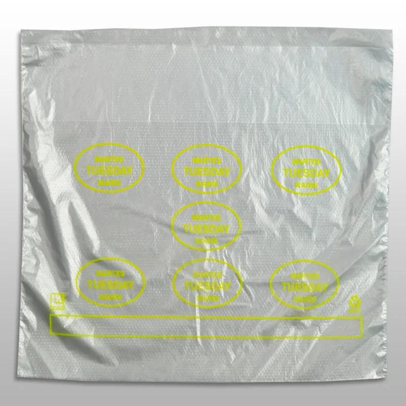 Bag 10X8.5+2 IN HDPE0.5MIL Clear Yellow Tuesday With Lip & Flip Closure Portion Bag Saddlepack Flat 2000/Case