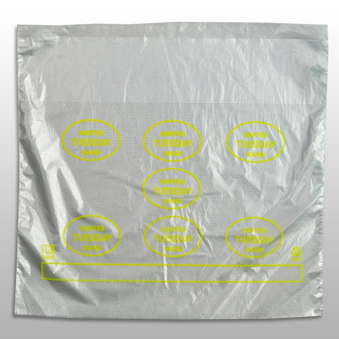 Bag 10X8.5+2 IN HDPE0.5MIL Clear Yellow Tuesday With Lip & Flip Closure Portion Bag Saddlepack Flat 2000/Case