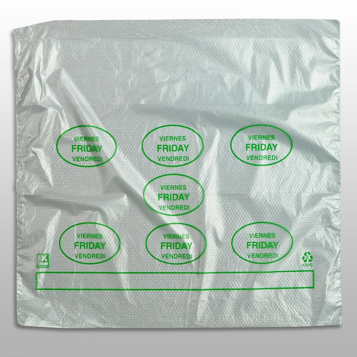 Bag 10X8.5+2 IN HDPE0.5MIL Clear Green Friday With Lip & Flip Closure Portion Bag Saddlepack Flat 2000/Case