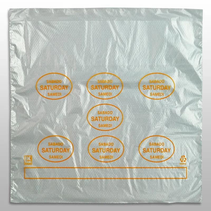 Bag 10X8.5+2 IN HDPE0.5MIL Clear Orange Saturday With Lip & Flip Closure Portion Bag Saddlepack Flat 2000/Case