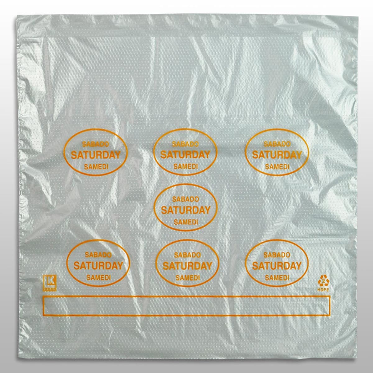 Bag 10X8.5+2 IN HDPE0.5MIL Clear Orange Saturday With Lip & Flip Closure Portion Bag Saddlepack Flat 2000/Case