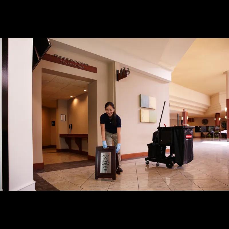 Caution Sign Dark Brown Silver Wood Stainless Steel Multilingual 2-Sided 1/Each