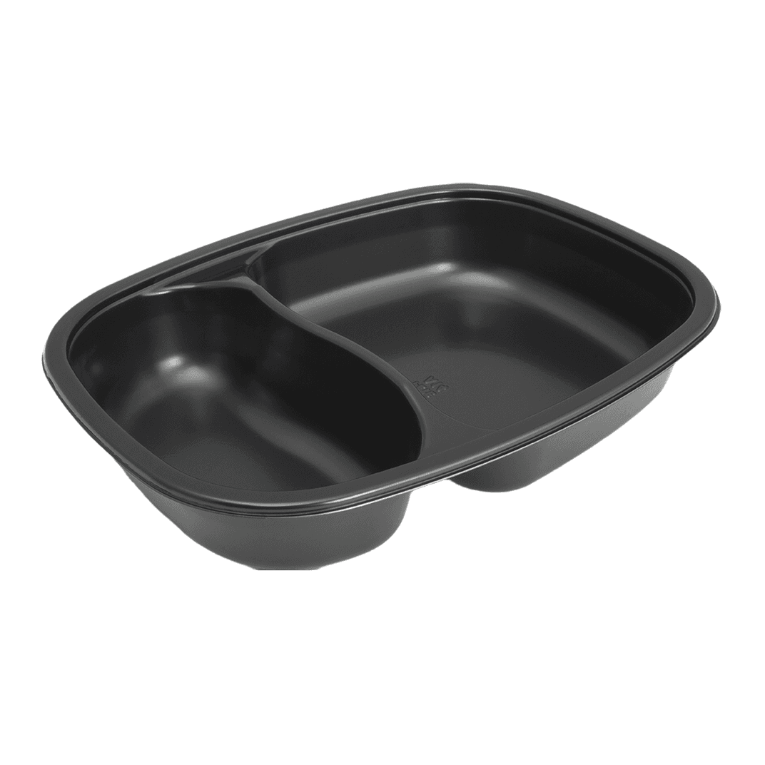 Take-Out Tray 8.50X6.50X1.50 IN 2 Compartment Black Oval Dual Ovenable Freezer Safe 2000/Case