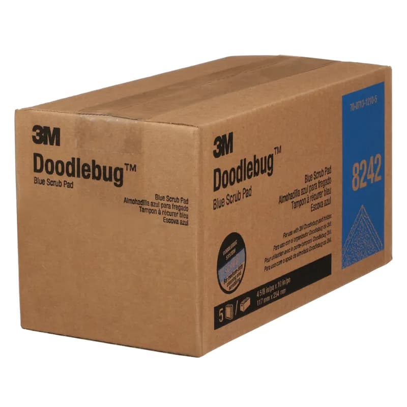 3M™ Doodlebug 8242 Scrubbing Pad 10X4.606 IN Synthetic Blue Rectangle 5 Count/Box 4 Box/Case 20 Count/Case