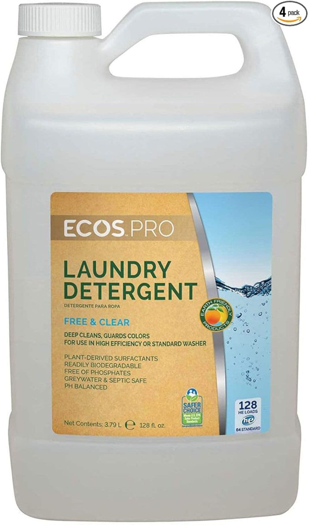 ECOS PRO Unscented Laundry Detergent 128 OZ Liquid Dye Free 4/Case