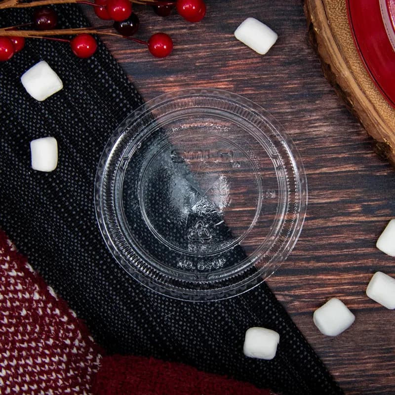 Dart® Lid Flat 3.413X0.358 IN PET Clear For 3.5 OZ Cold Cup With Hole Freezer Safe 100 Count/Pack 25 Packs/Case