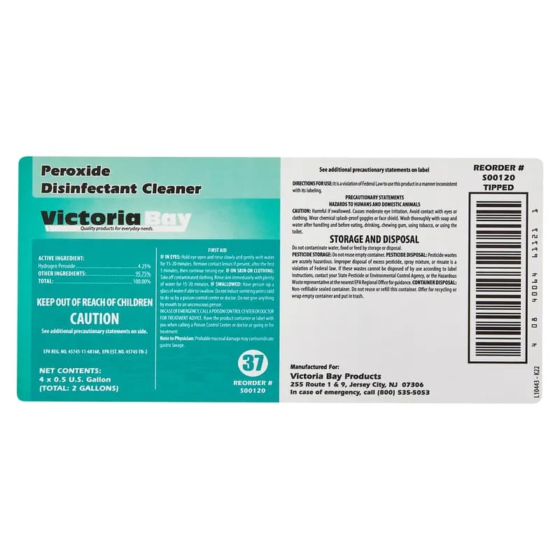 Victoria Bay Peroxide Disinfectant Cleaner CMS #37 64 OZ 4/Case