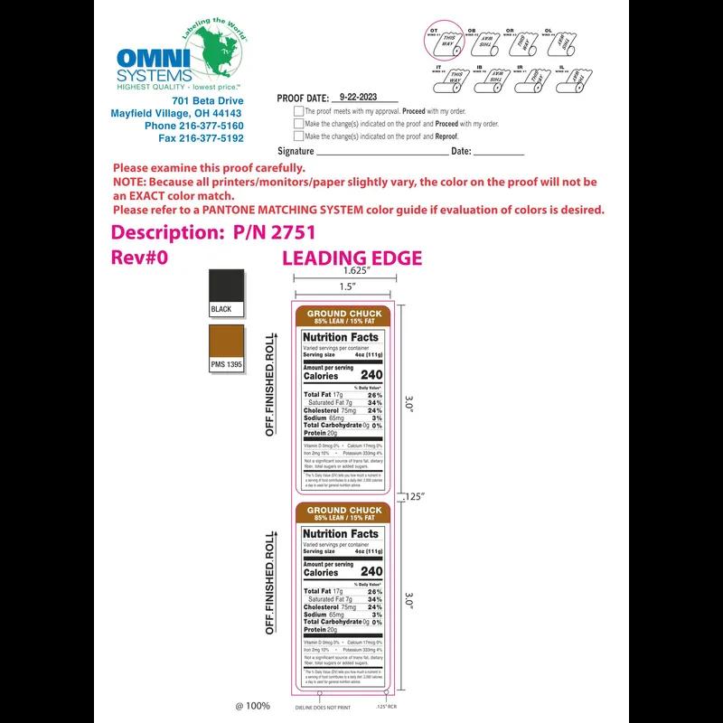 Ground Chuck 85% Lean Label 1000 Count/Roll 4 Rolls/Case