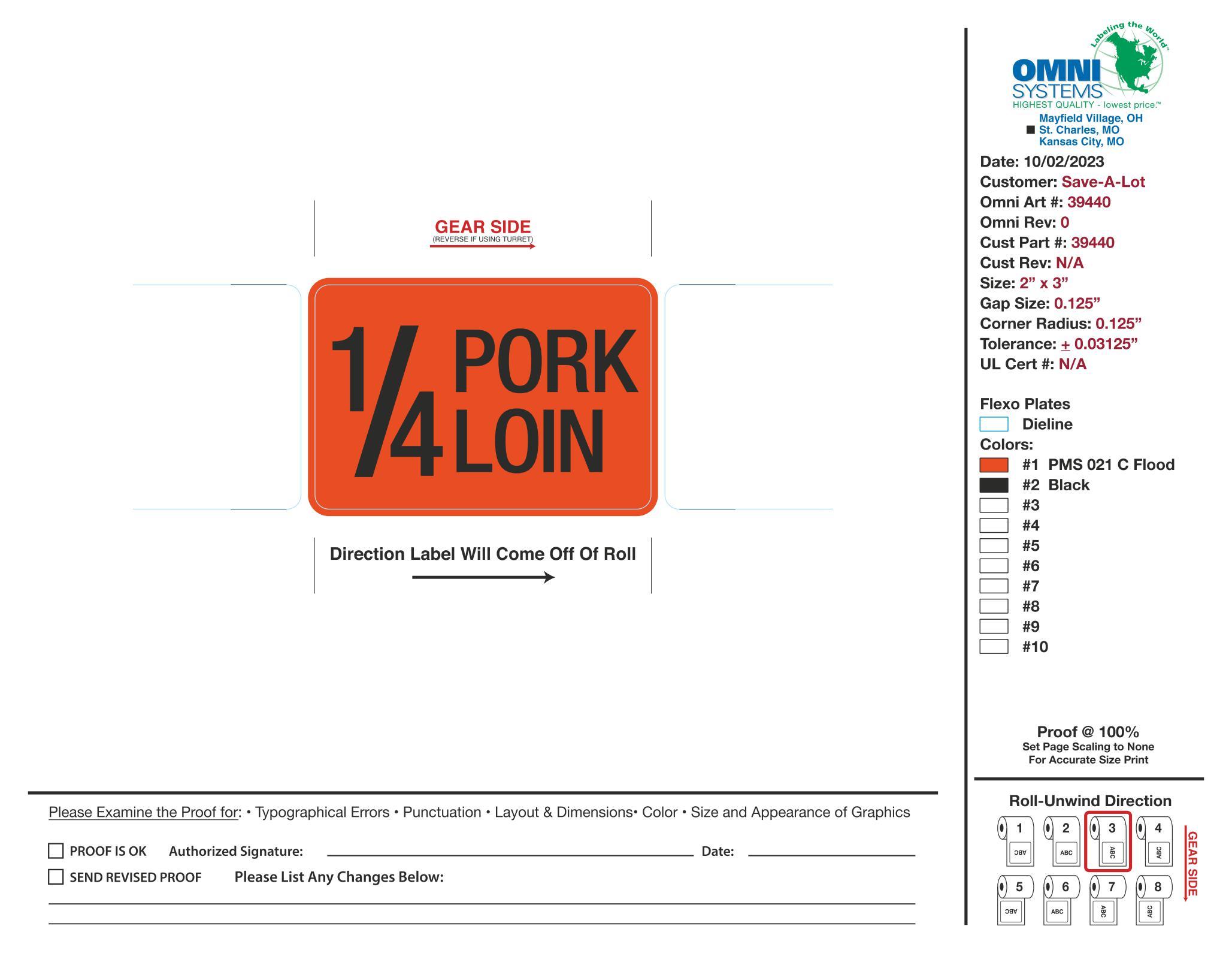1/4 Pork Loin Label 1000 Count/Roll 4 Rolls/Case