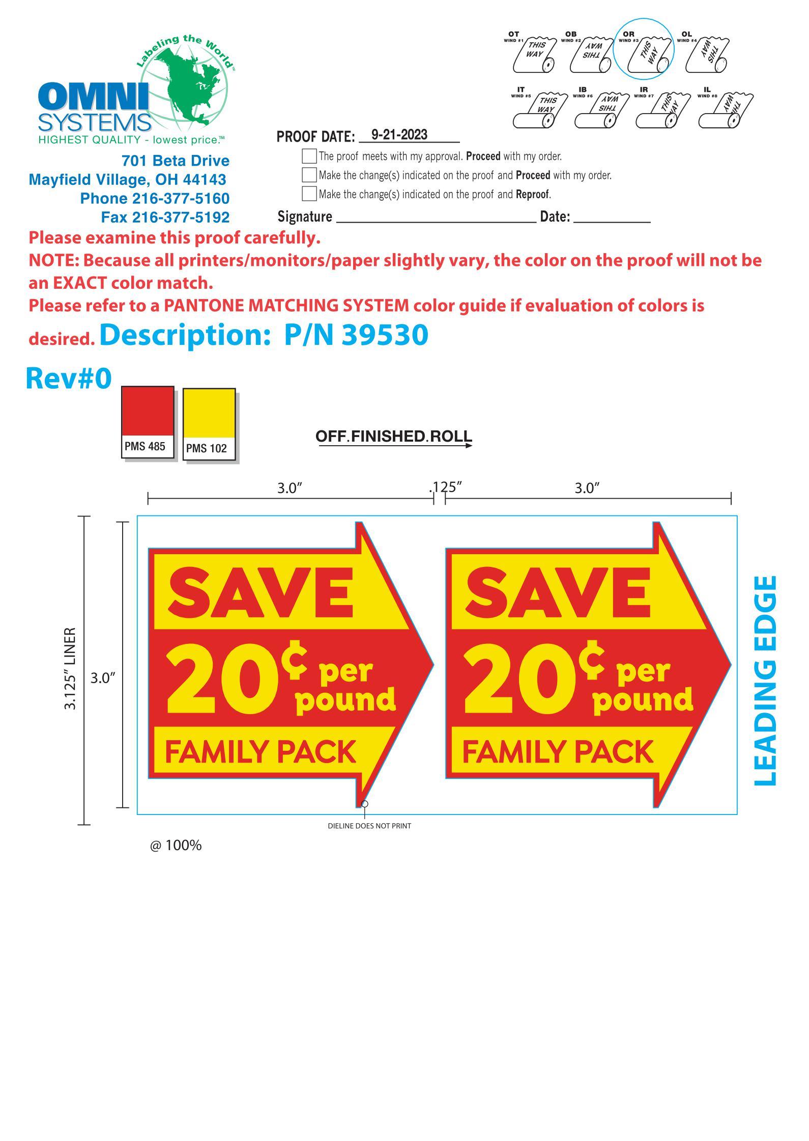 20 Cents Off Family Pack Label 250 Count/Roll 4 Rolls/Case
