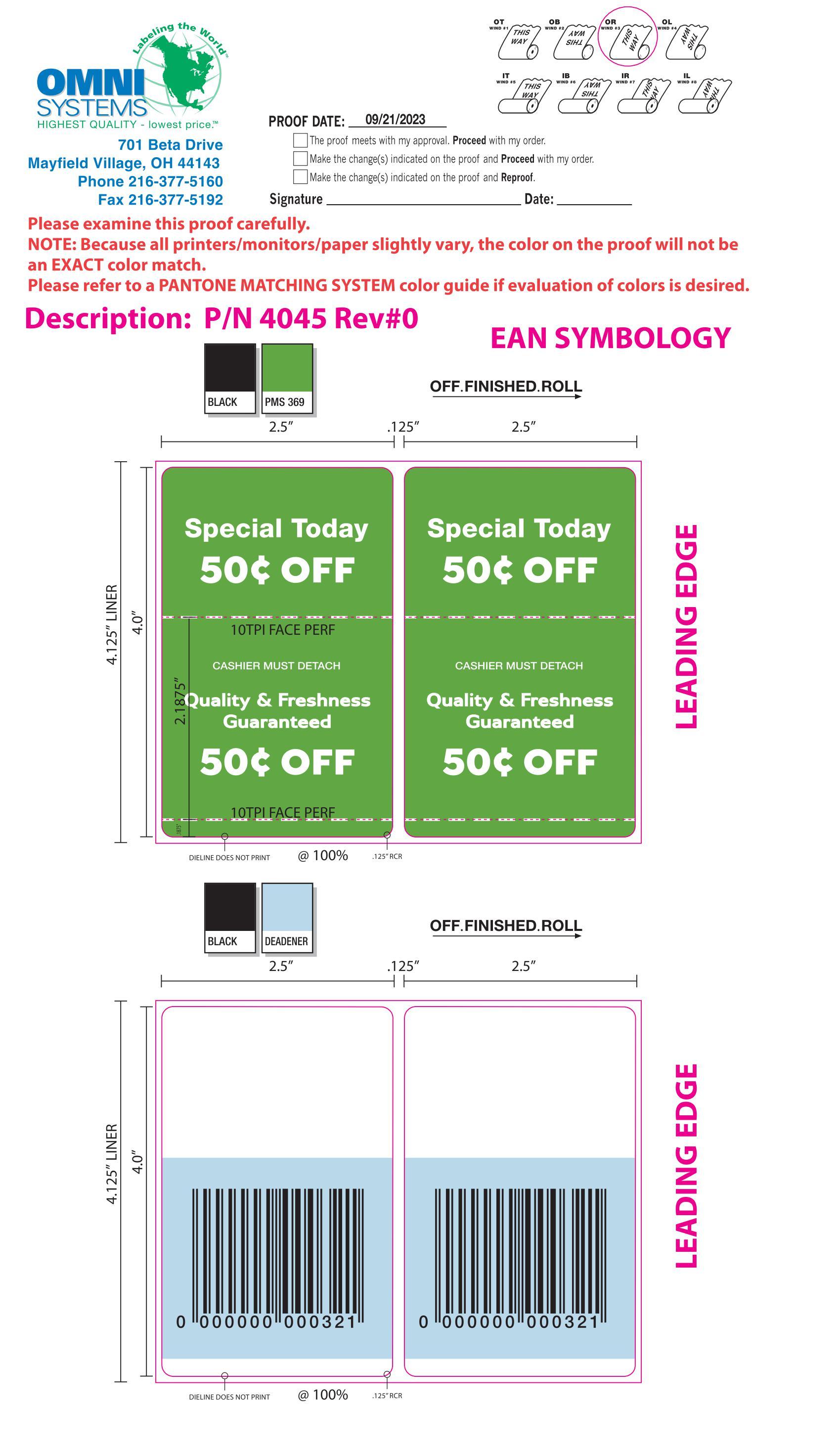 $0.50 Discount Produce Label 1000 Count/Roll 4 Rolls/Case