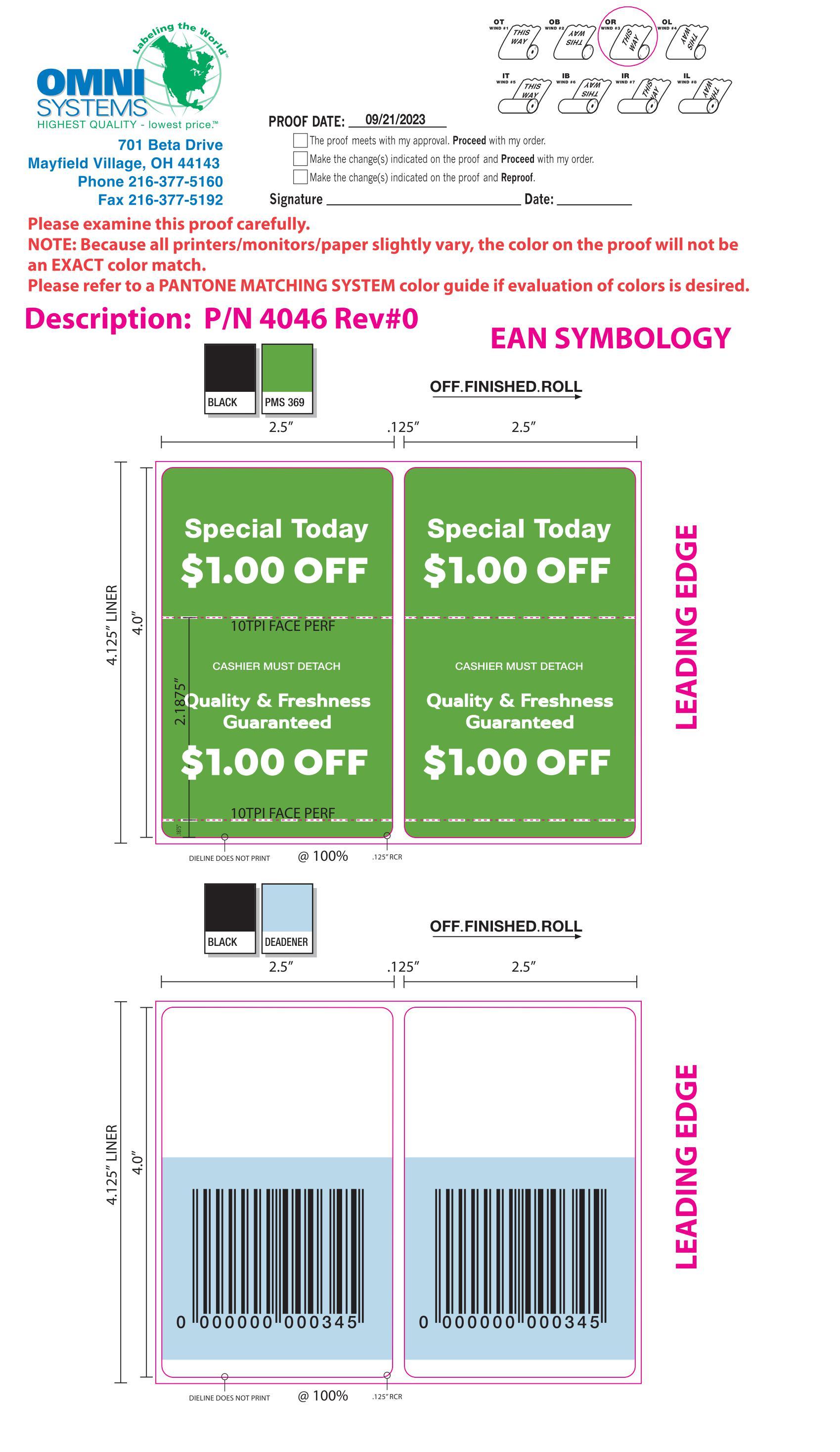 $1.00 Discount Produce Label 1000 Count/Roll 4 Rolls/Case