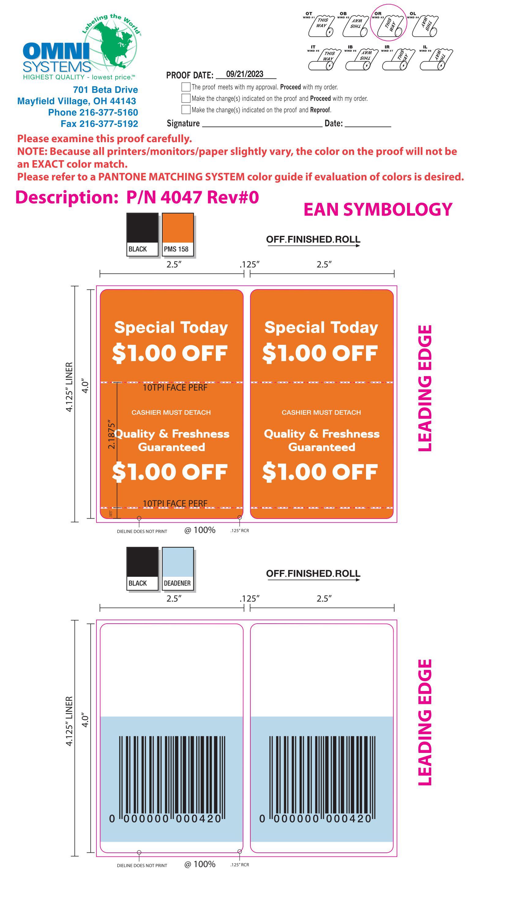 $1.00 Discount Meat Label 1000 Count/Roll 4 Rolls/Case
