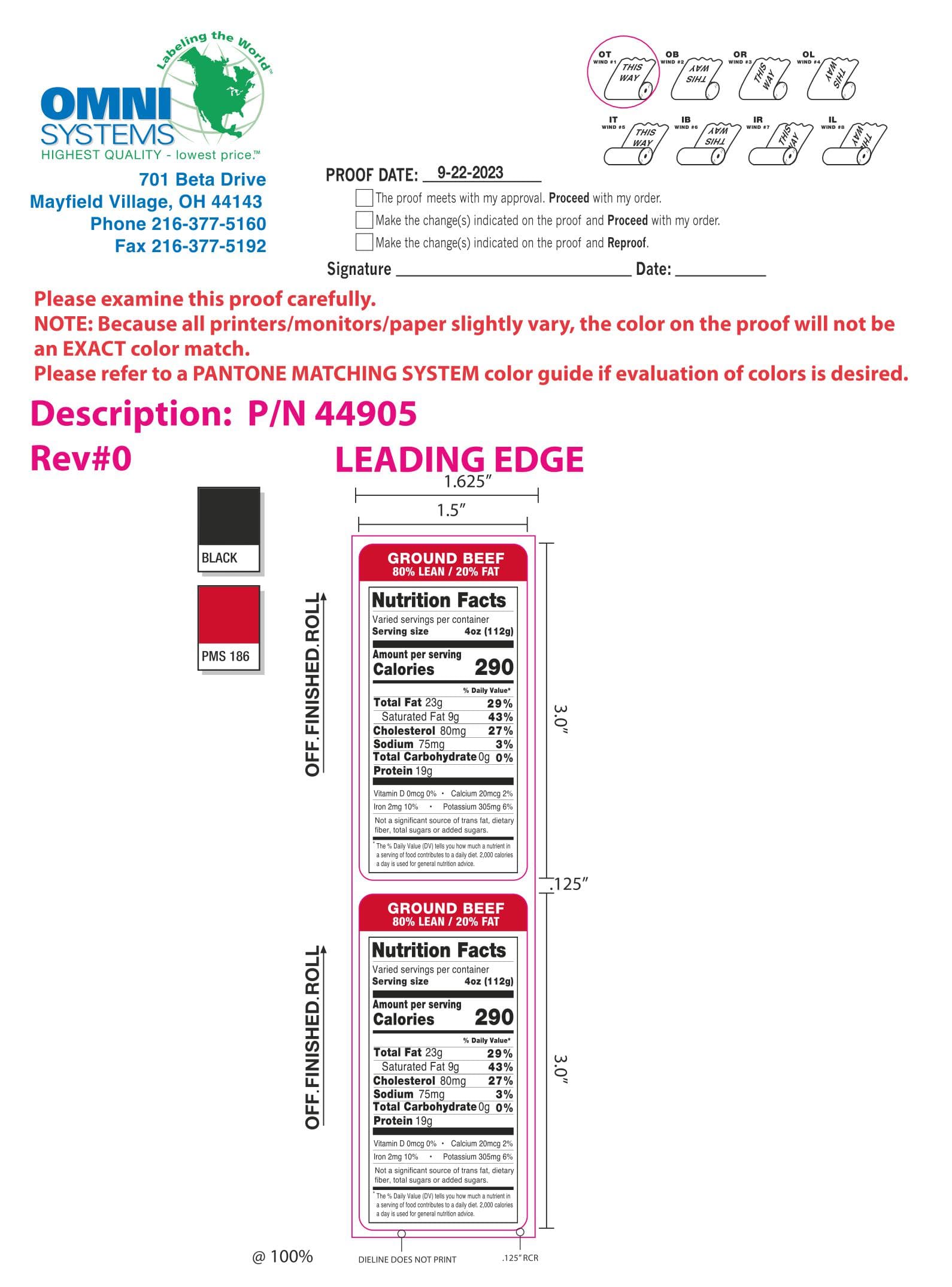 Ground Beef 80% Lean Label 1000 Count/Roll 4 Rolls/Case