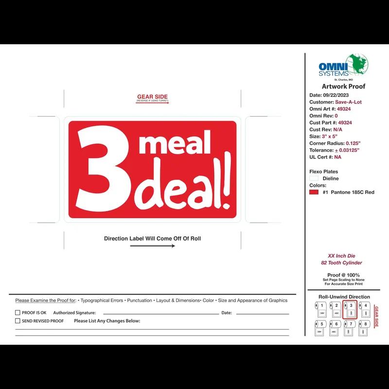 3 Meal Deal! Label 250 Count/Roll 4 Rolls/Case