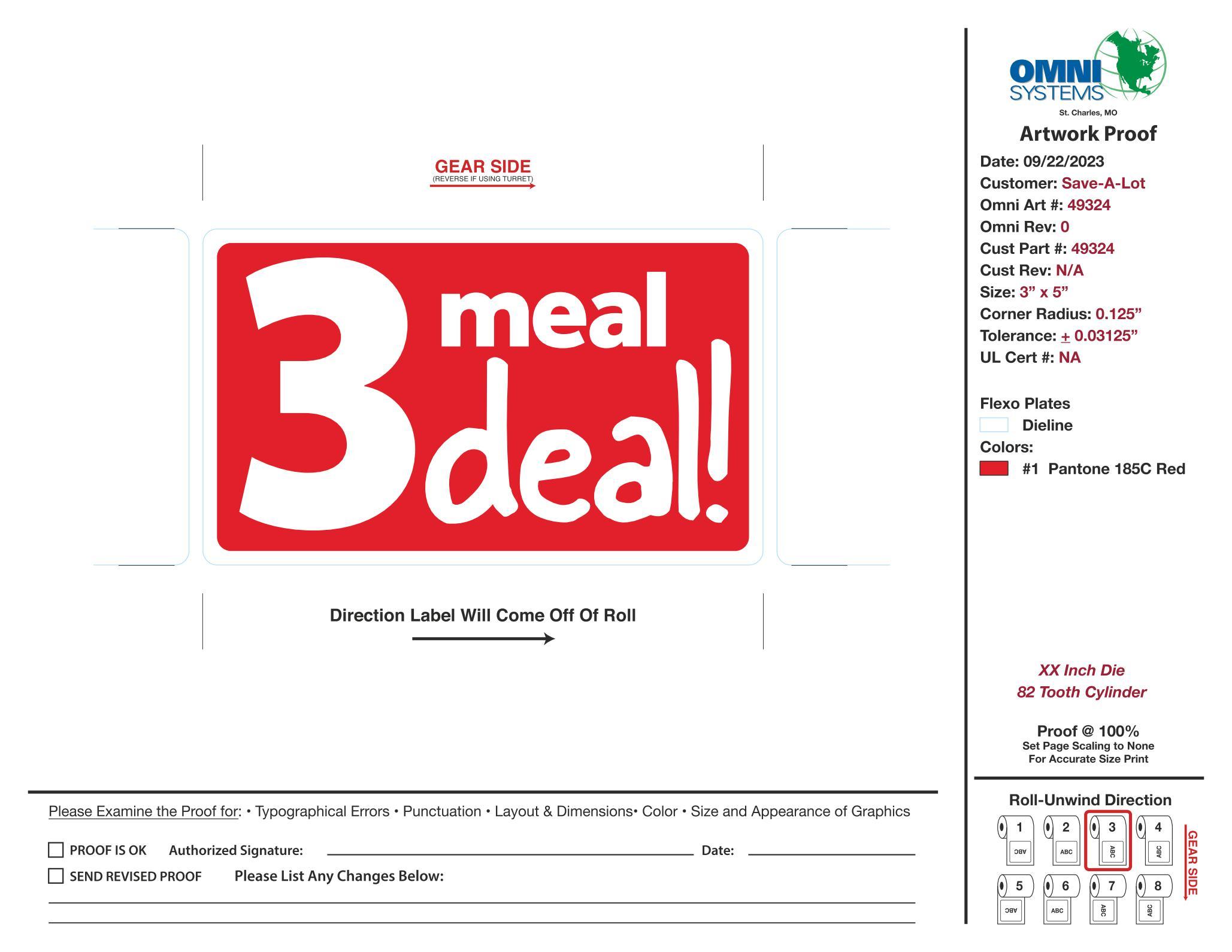 3 Meal Deal! Label 250 Count/Roll 4 Rolls/Case