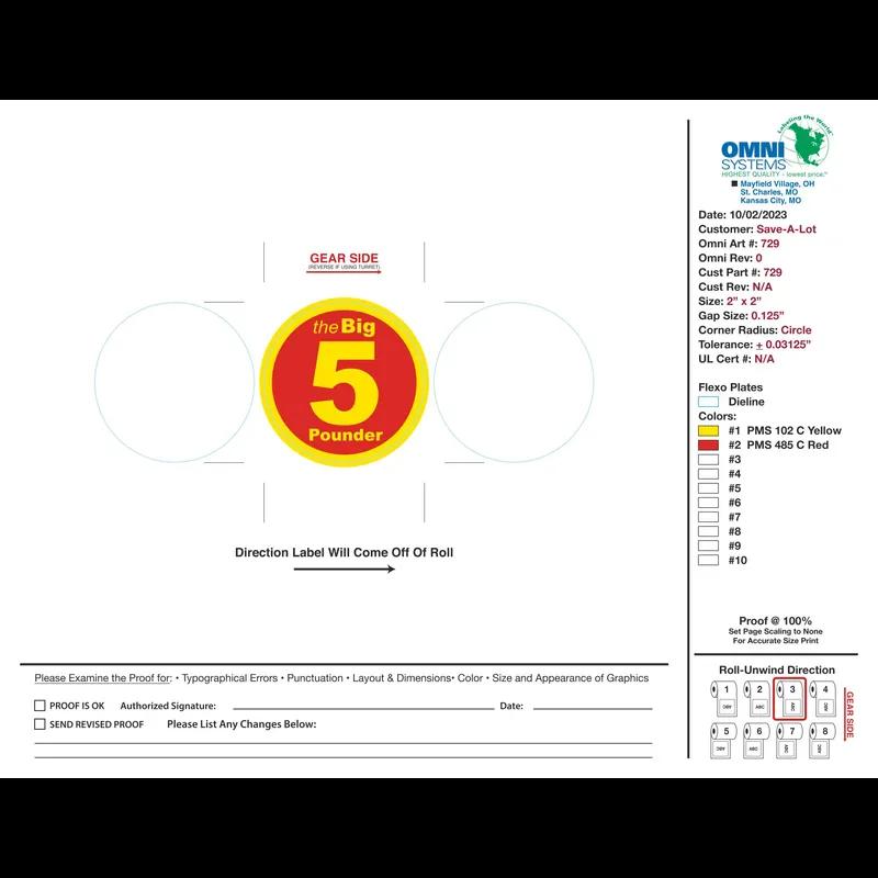 Big 5 Pounder Label 500 Count/Roll 4 Rolls/Case