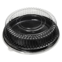 Victoria Bay Catering Tray Base & Lid Combo With High Dome Lid 12 IN PET Black Clear Round 25/Case