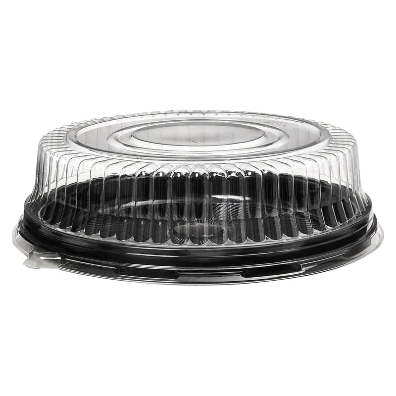 Victoria Bay Catering Tray Base & Lid Combo With High Dome Lid 12 IN PET Black Clear Round 25/Case