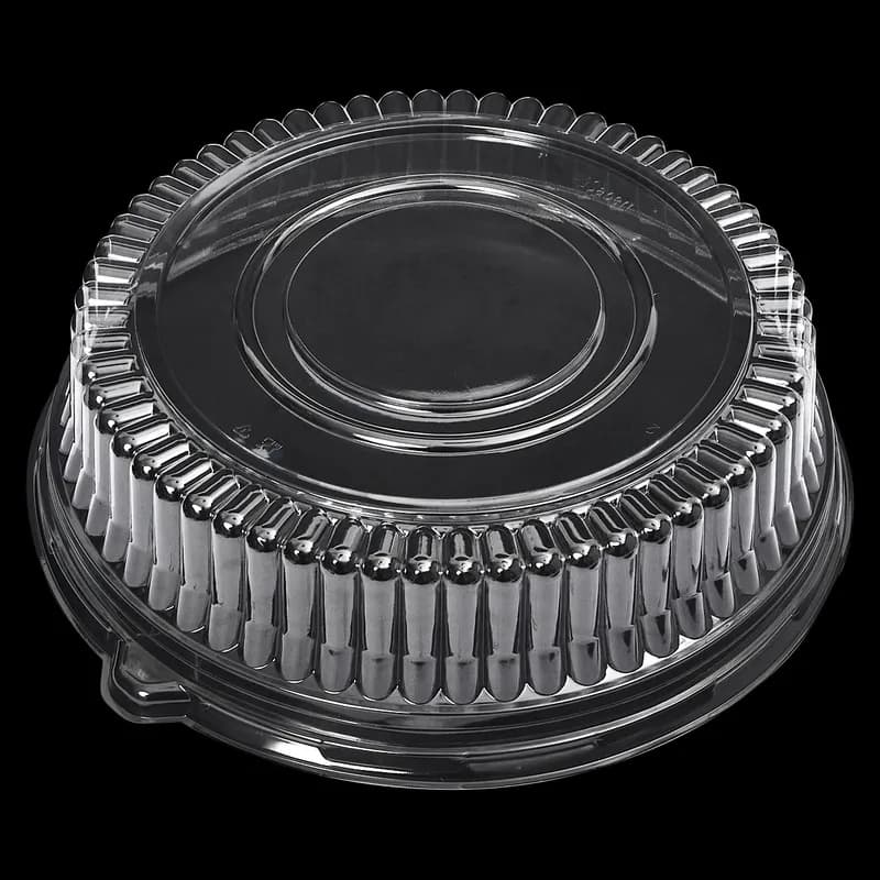 Victoria Bay Catering Tray Base & Lid Combo With High Dome Lid 12 IN PET Black Clear Round 25/Case