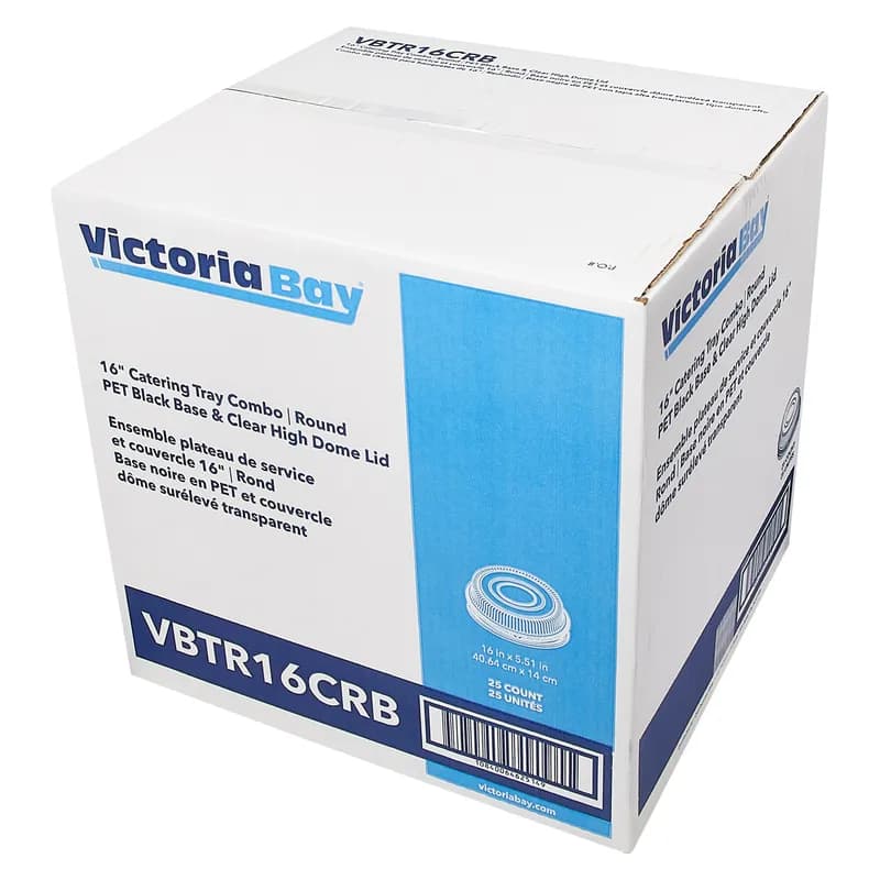 Victoria Bay Catering Tray Base With High Dome Lid 16 IN PET Black Clear Round 25/Case