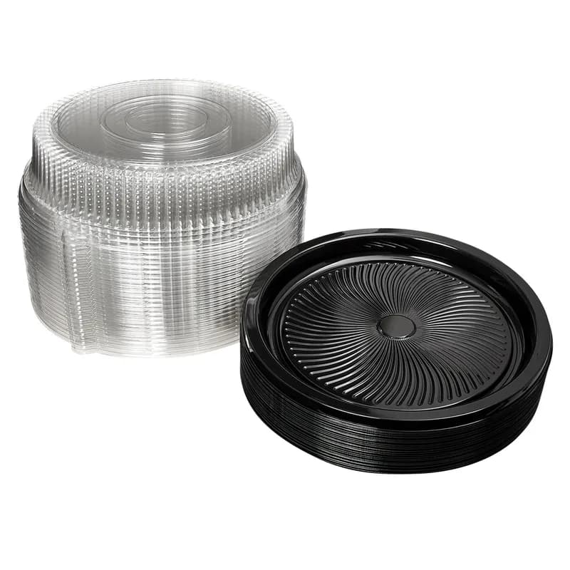 Victoria Bay Catering Tray Base With High Dome Lid 16 IN PET Black Clear Round 25/Case